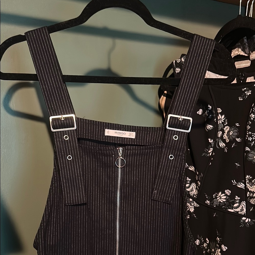 Mango Black Striped Overalls